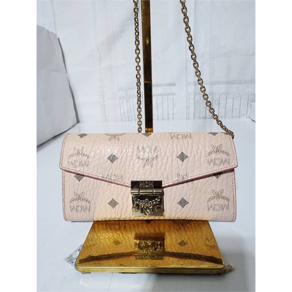 Authentic MCM Visetos Large Patricia Wallet On Chain/Crossbody Bag Powder Pink - Picture 4 of 16